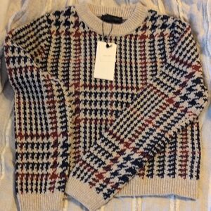 Zara Multicolor Plaid Knit wool Blend Sweater